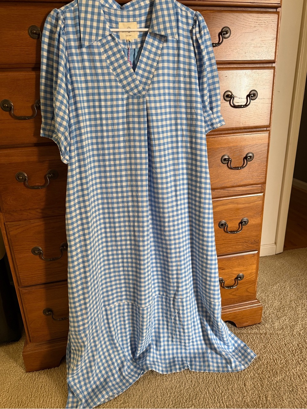 Umgee Blue and White Gingham Dress NWT - Picture 3 of 16